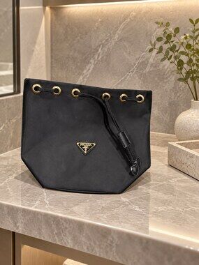 Prada Black Drawstring Makeup Bag | Travel Organizer